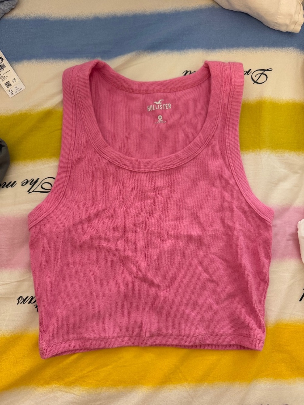 2 SHIRTS Hollister Ribbed Scoop Tank MEDIUM SHORT Pink White - Picture 2 of 8